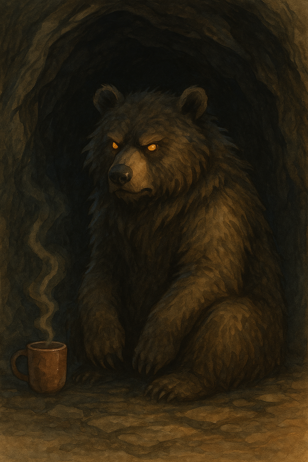 Illustration of the Cave Bear emerging from a cave entrance